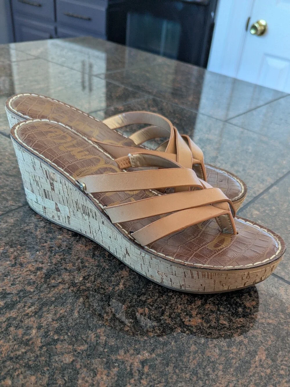 Sam Edelman Leather Stappy Sandal With Cork Wedge